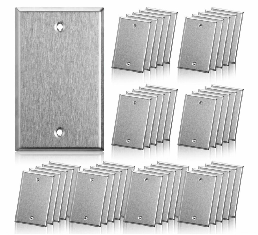 40 Pcs 1-Gang Blank Stainless Steel Wall Plate Standard Size Metal Cover